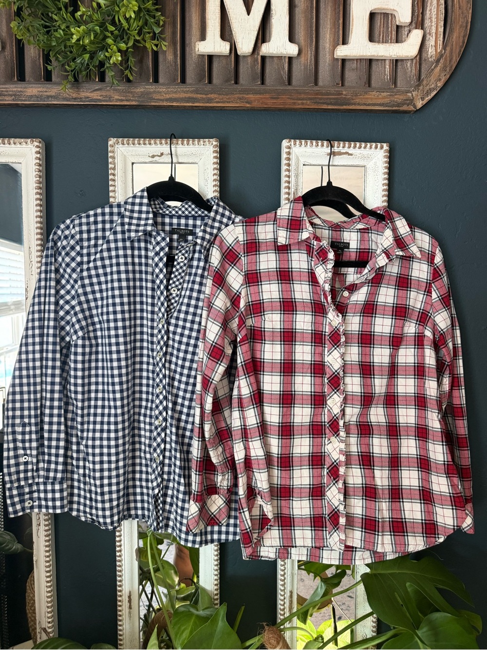 2(Two) Talbots Women's Button-Down Shirts- Red & Blue